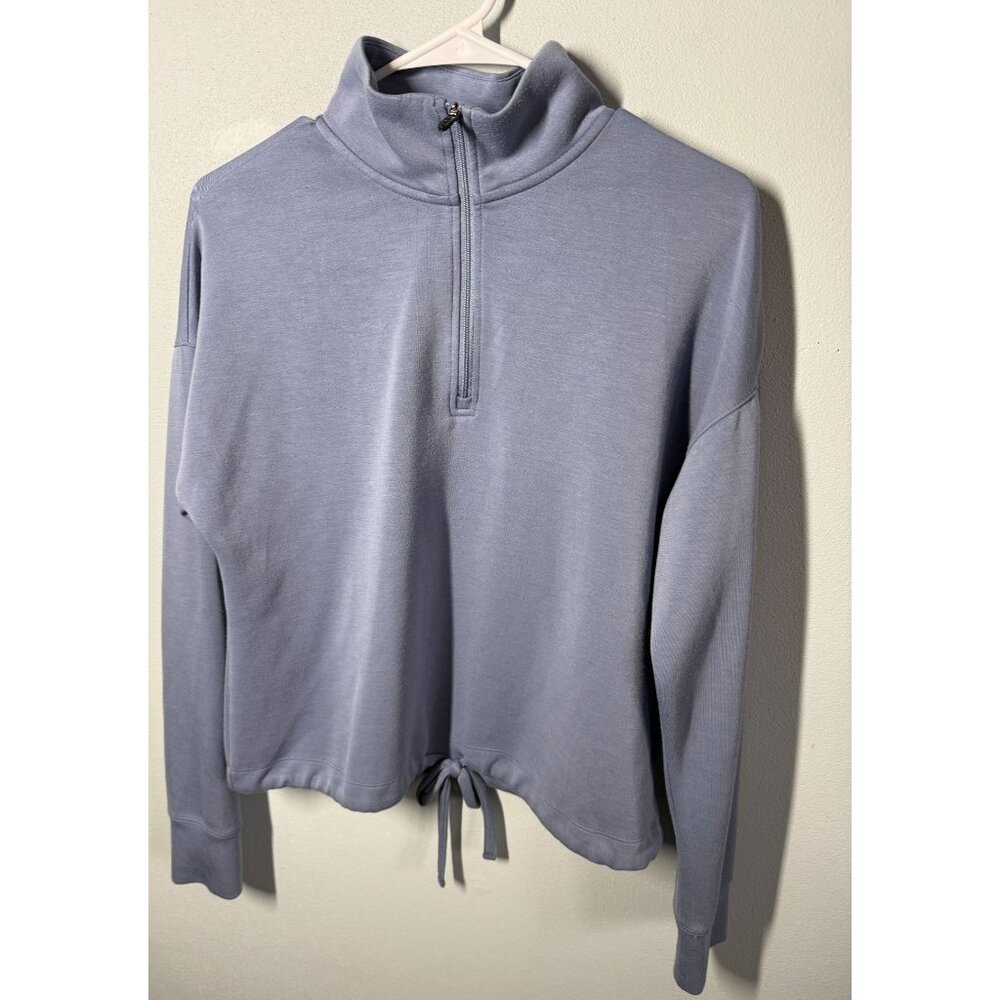 Gaiam Blue 1/4 Zip Pullover Sweatshirt Womens M Tie Hem Cozy Lounge Athleisure